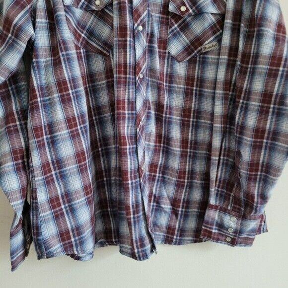Vtg Wrangler Pearl Snap Button Up Shirt Mens 2XL Blue Plaid Western Cowboy Farm - Picture 3 of 9